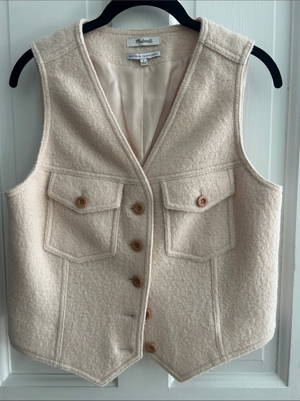 Madewell Women's Cream Button-Front Wool Vest